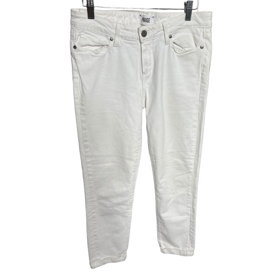 Paige White Denim Stretch Skyline Crop Cuffed Jeans Size 29